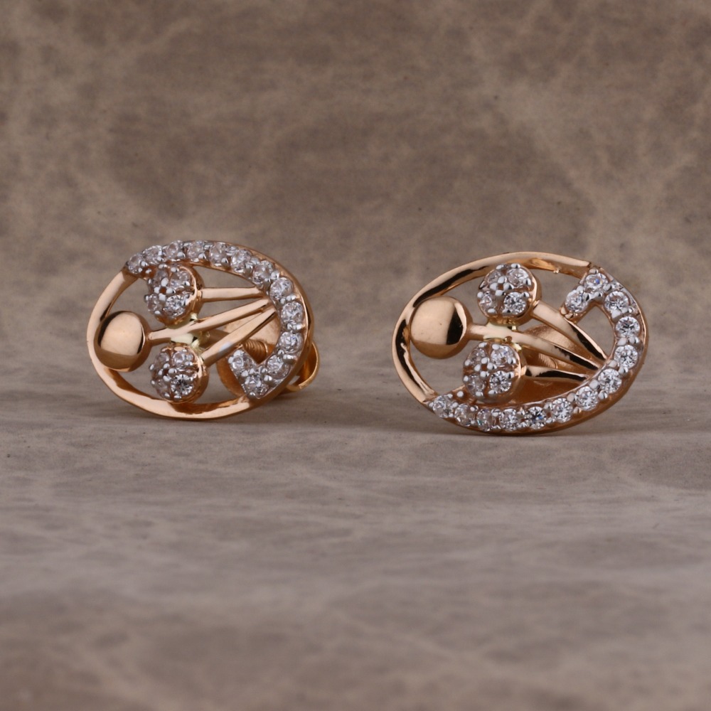 750 Rose Gold CZ Classic Women's Earring RE215
