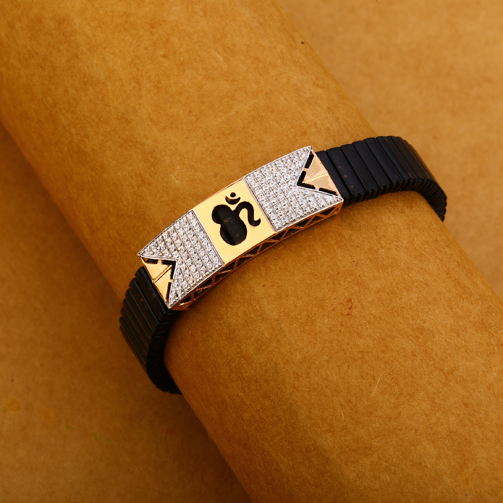 750 Rose Gold Hallmark Designer Mens Leather Bracelet MLB304