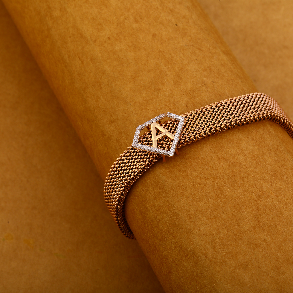 750 Rose Gold Hallmark Classic Mens Leather Bracelet MLB305