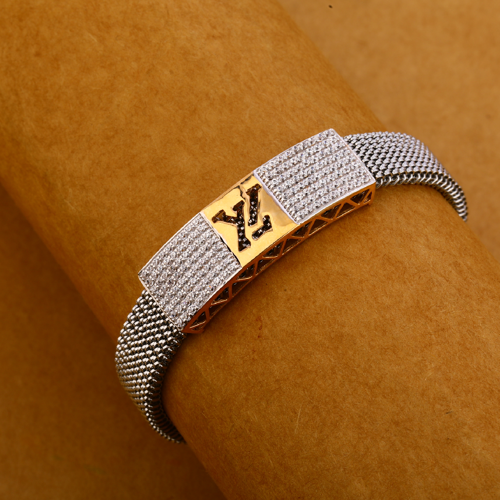 750 Rose Gold Cz Designer Leather Bracelet MLB312