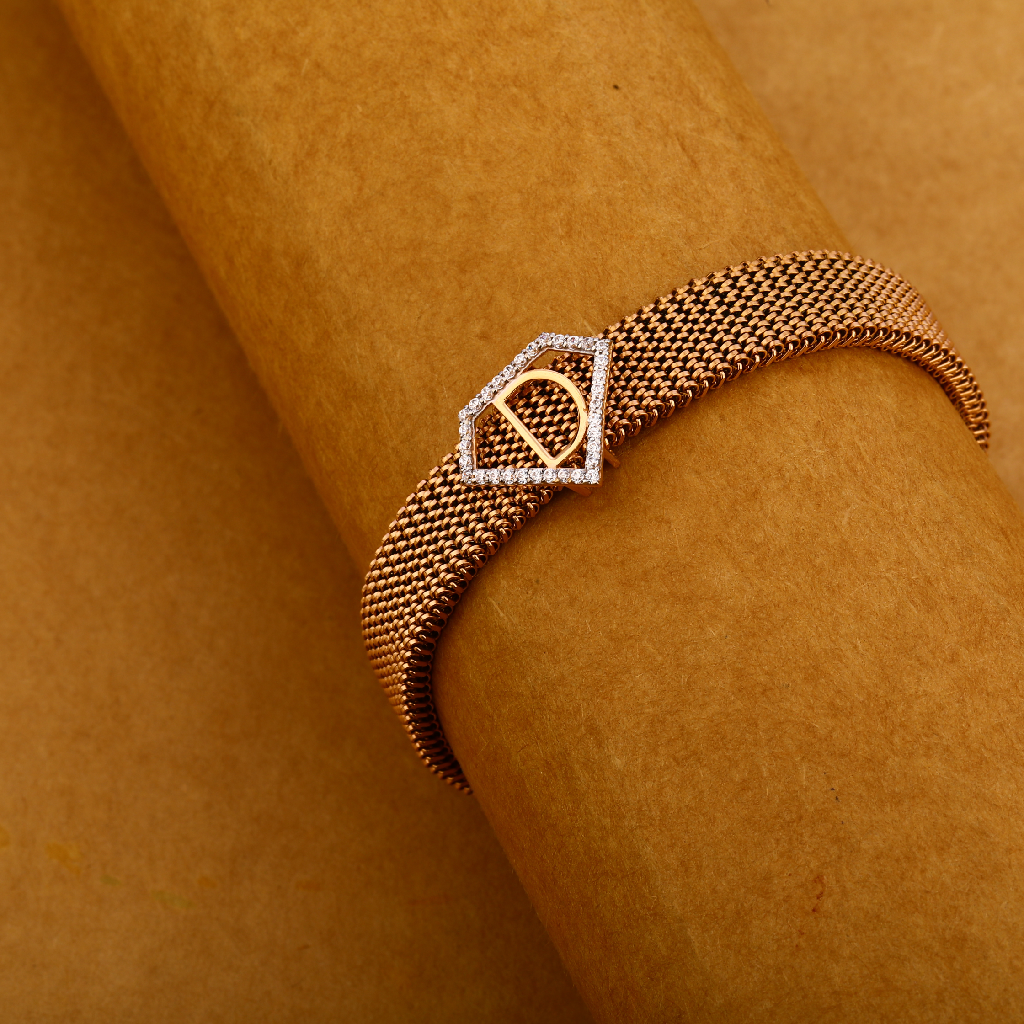750 Rose Gold Cz Leather Bracelet MLB314