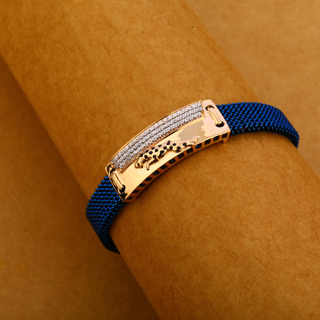18CT Rose Gold Stylish Leather Mens Bracelet MLB320