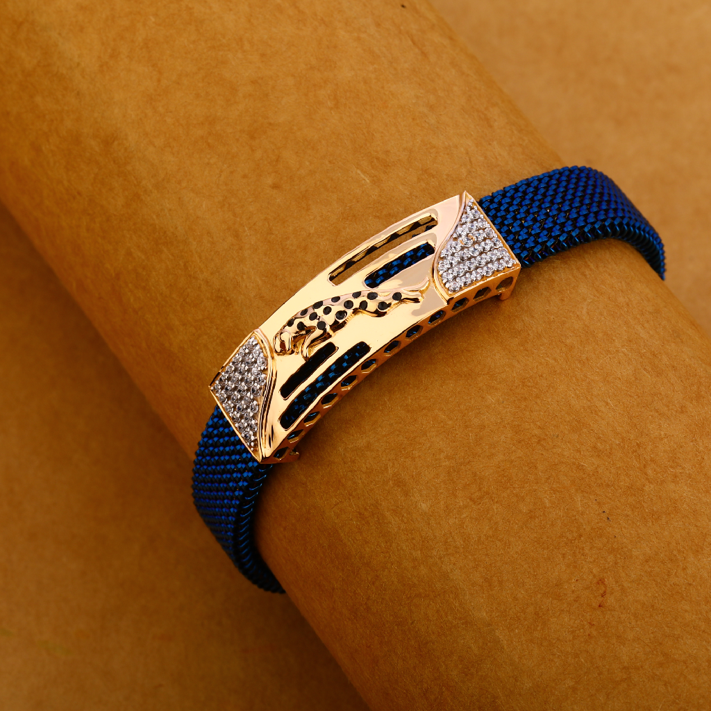 18CT Rose Gold Fancy Leather Mens Bracelet MLB322