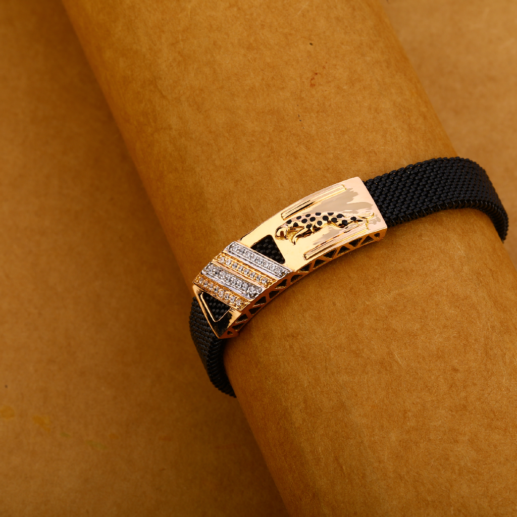 18CT Rose Gold Designer Leather Mens Bracelet MLB325