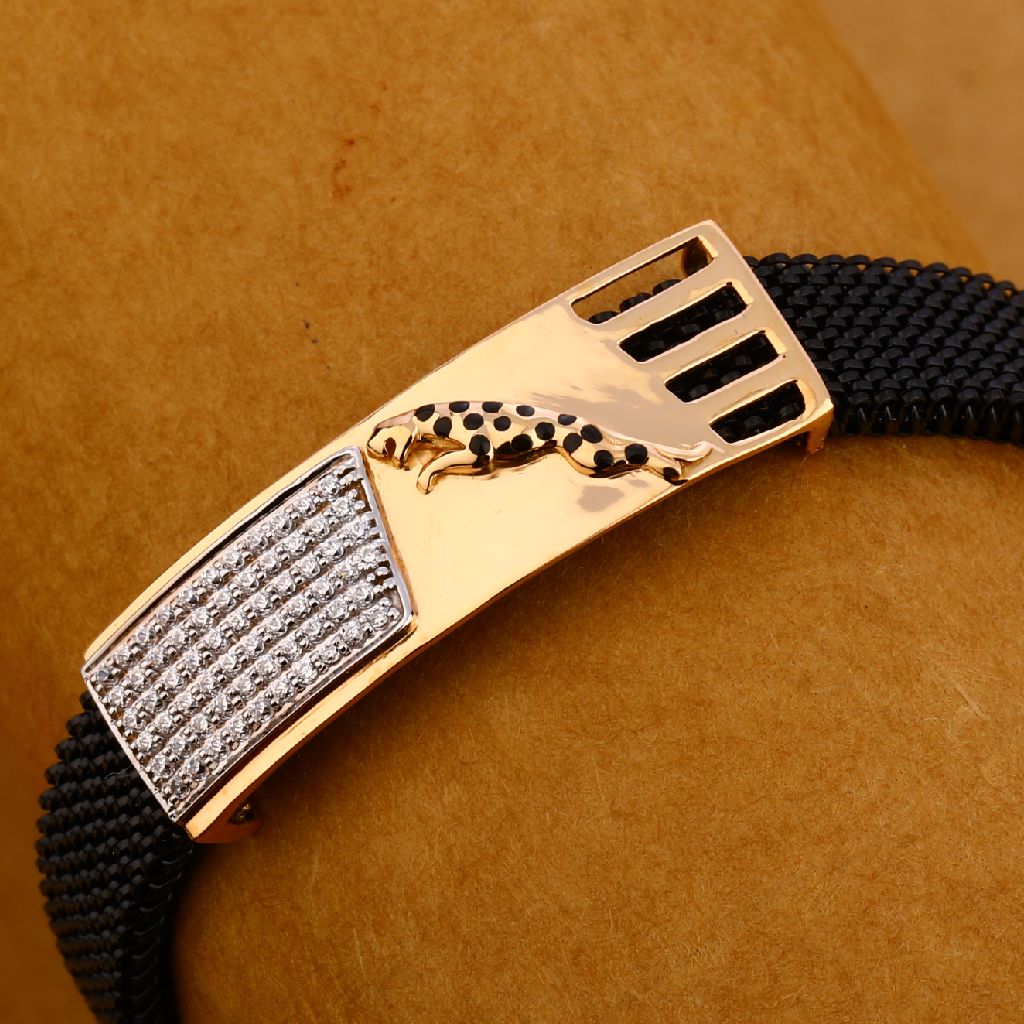 18CT Rose Gold Classic Leather Mens Bracelet MLB326 - Image 2