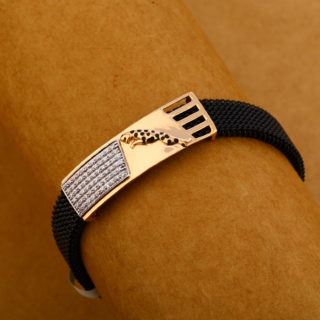 18CT Rose Gold Classic Leather Mens Bracelet MLB326