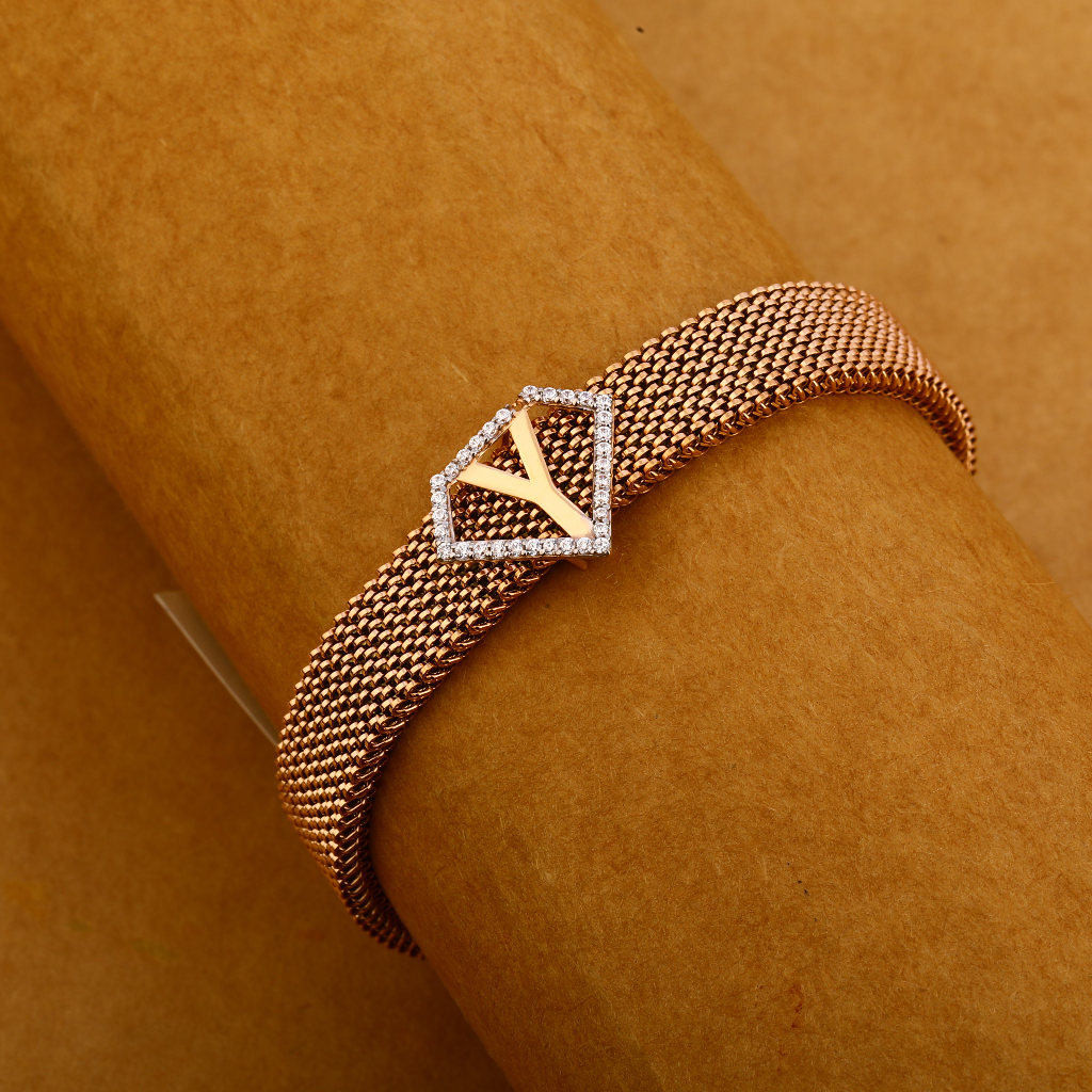 18KT Rose Gold Fancy Leather Mens Bracelet MLB330