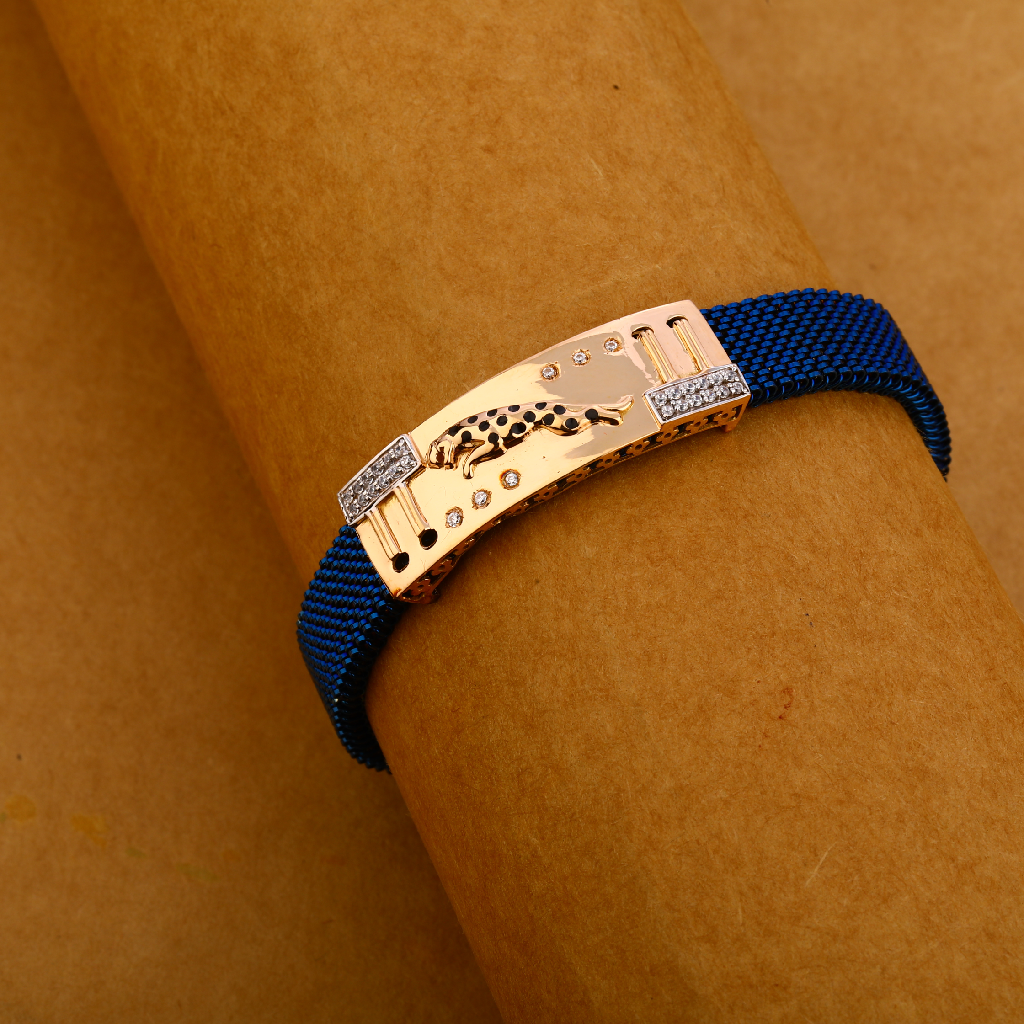 18KT Rose Gold Exclusive Leather Mens Bracelet MLB331