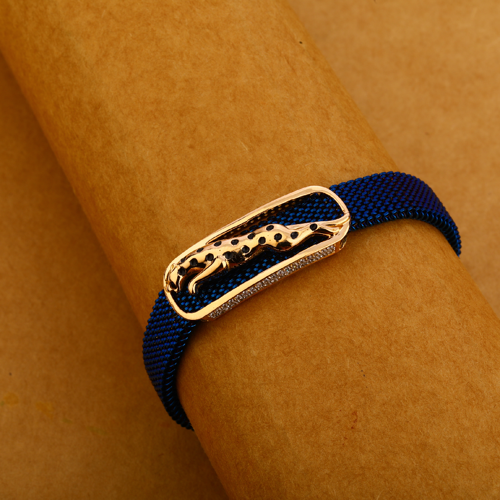 18KT Rose Gold Classic Leather Mens Bracelet MLB334