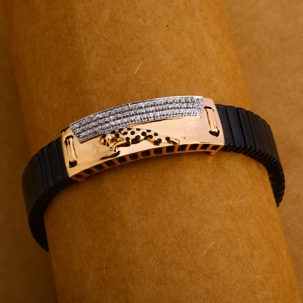 18KT Rose Gold CZ Mens Gorgeous Leather Bracelet MLB201