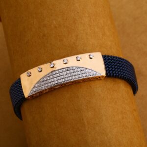 18KT Rose Gold CZ Mens Classic Leather Bracelet MLB206