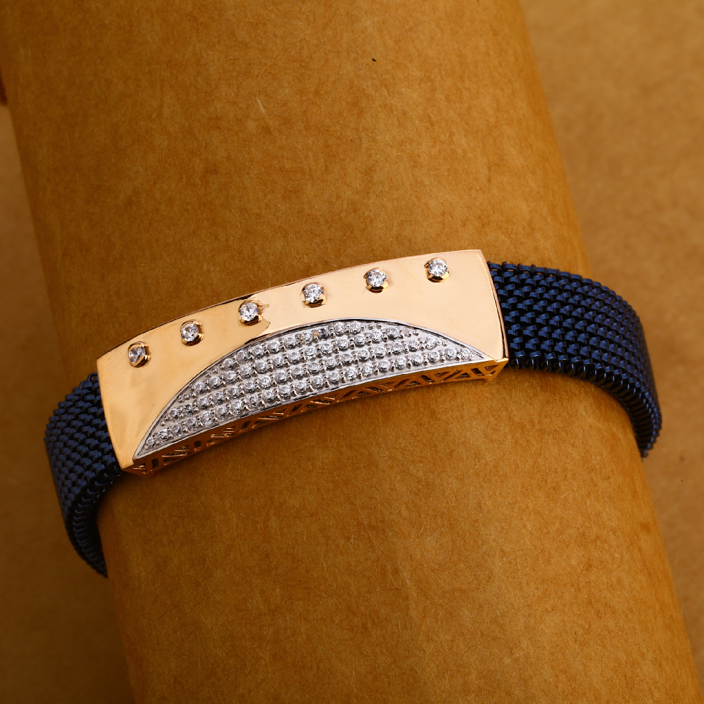 18KT Rose Gold CZ Mens Classic Leather Bracelet MLB206