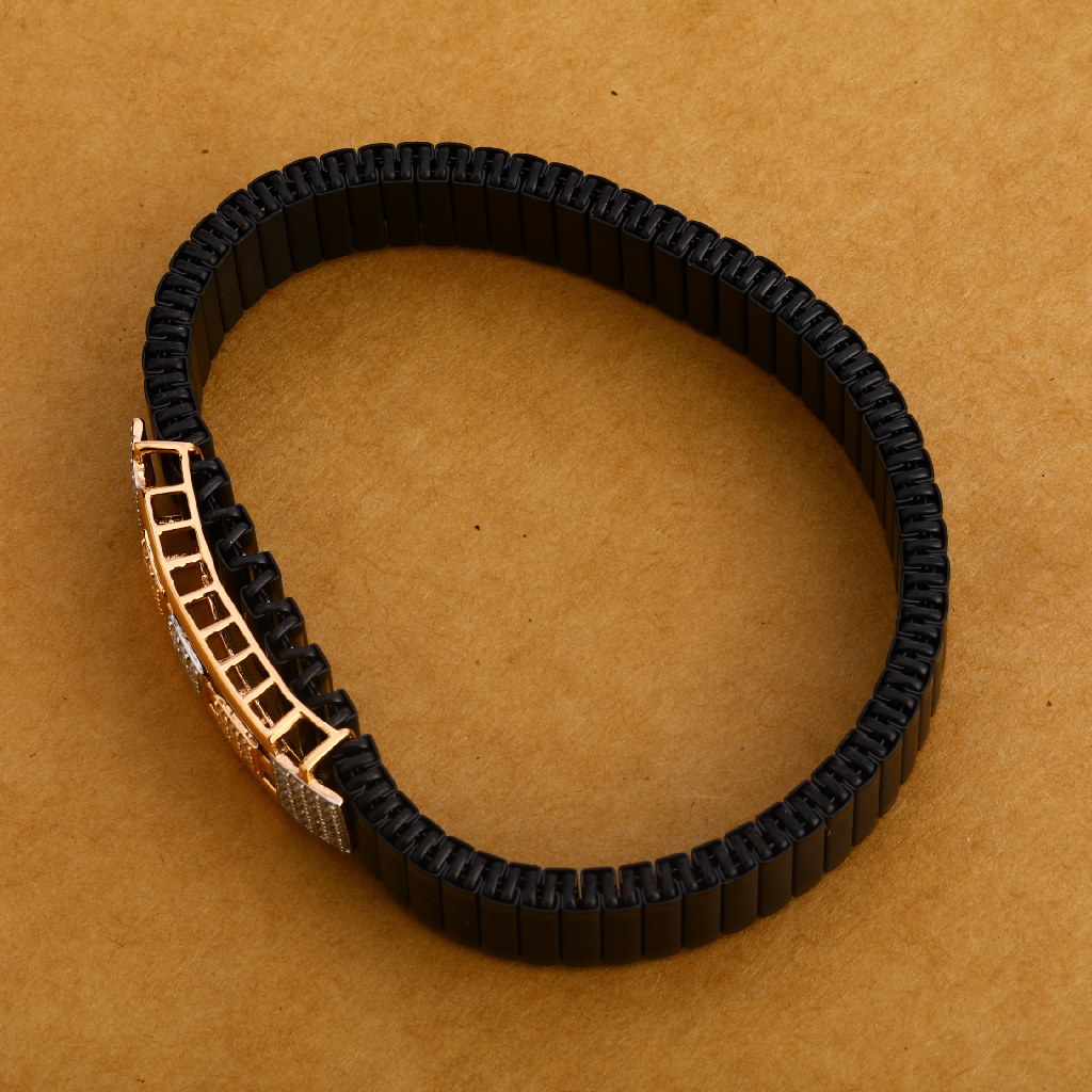 18KT Rose Gold mens Hallmark Designer Leather Bracelet MLB209 - Image 2