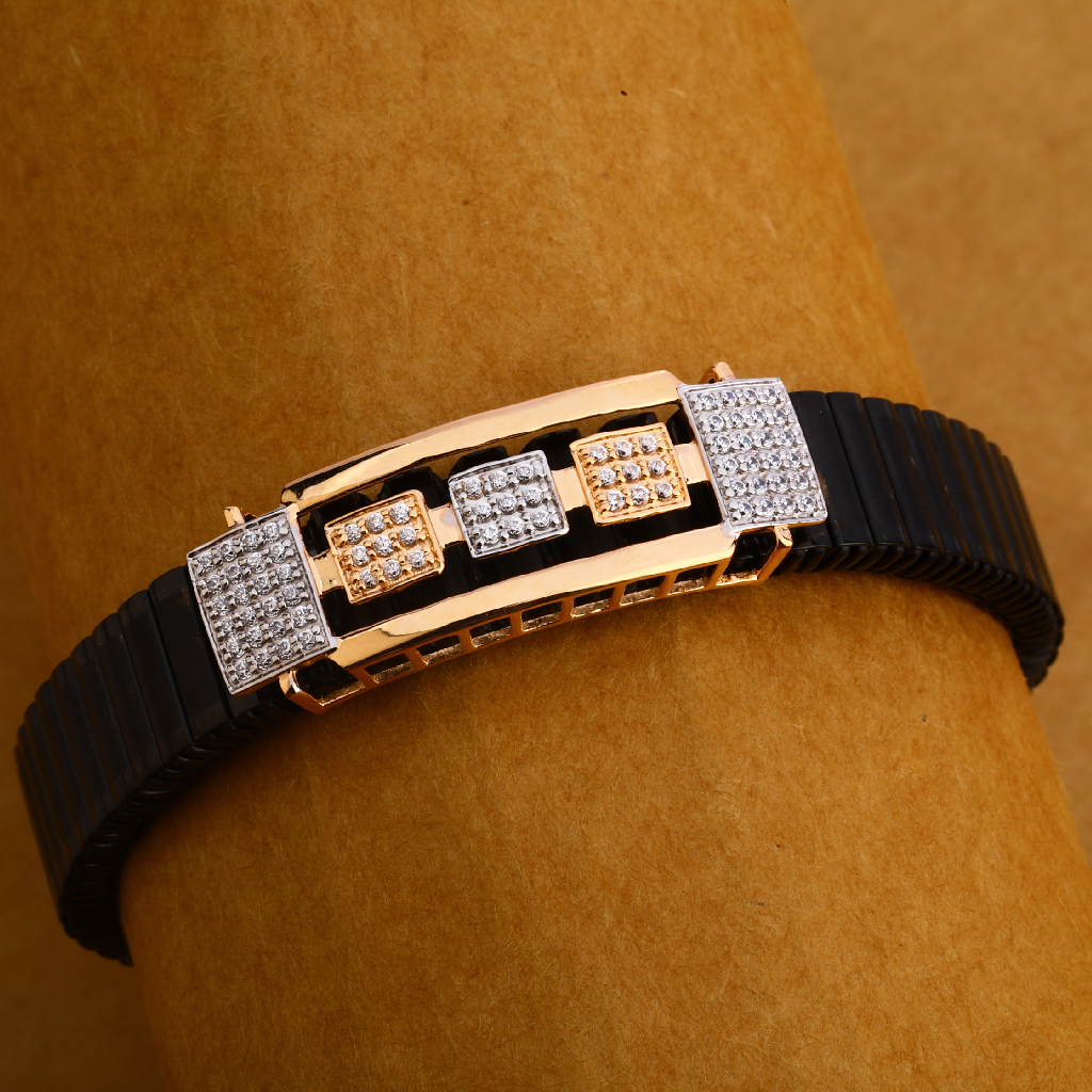 18KT Rose Gold mens Hallmark Designer Leather Bracelet MLB209