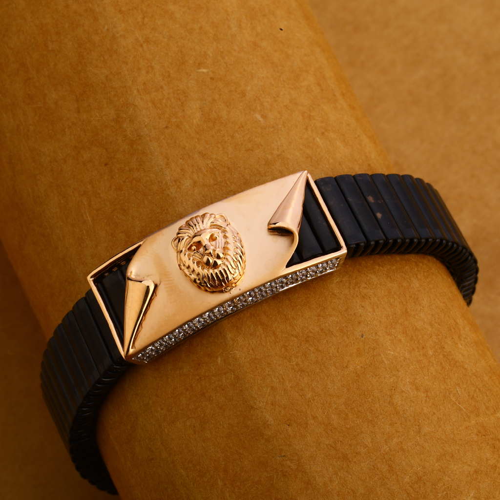 18KT Rose Gold mens Delicate CZ Leather Bracelet MLB216
