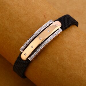 18KT Rose Gold mens Designer CZ Leather Bracelet MLB217