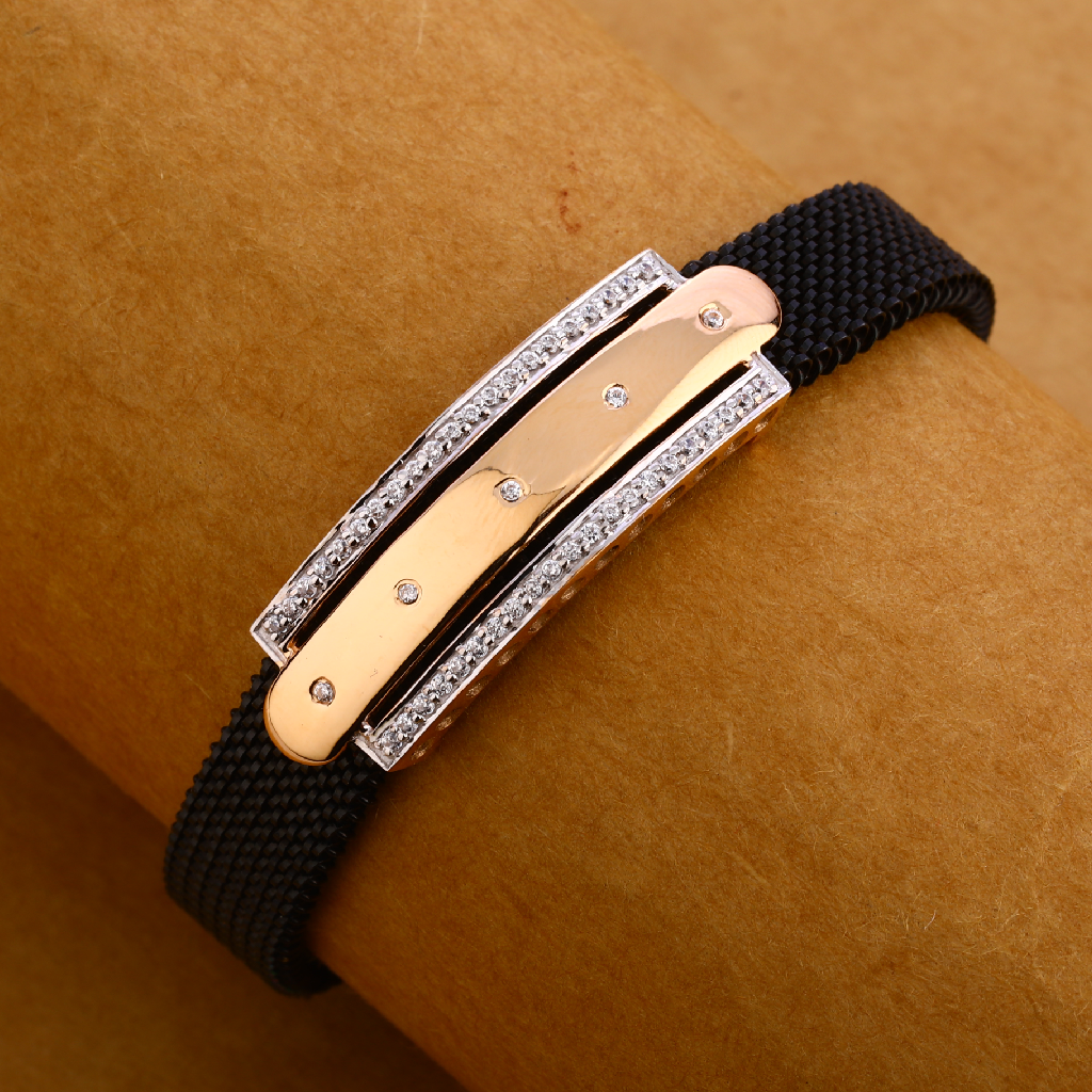 18KT Rose Gold mens Designer CZ Leather Bracelet MLB217