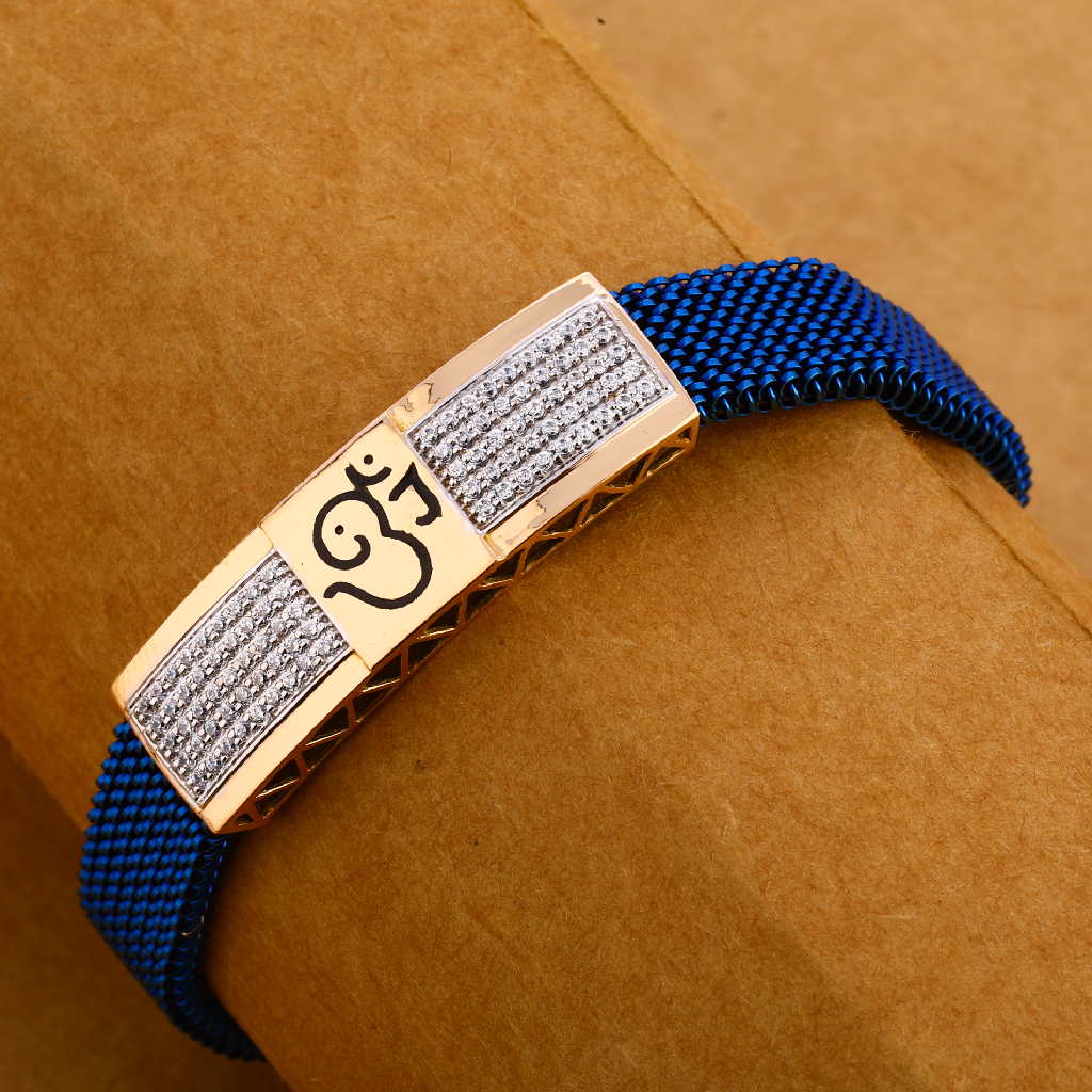 18KT Rose Gold mens Classic CZ Leather Bracelet MLB218