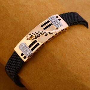 18KT Rose Gold mens CZ Leather Bracelet MLB219