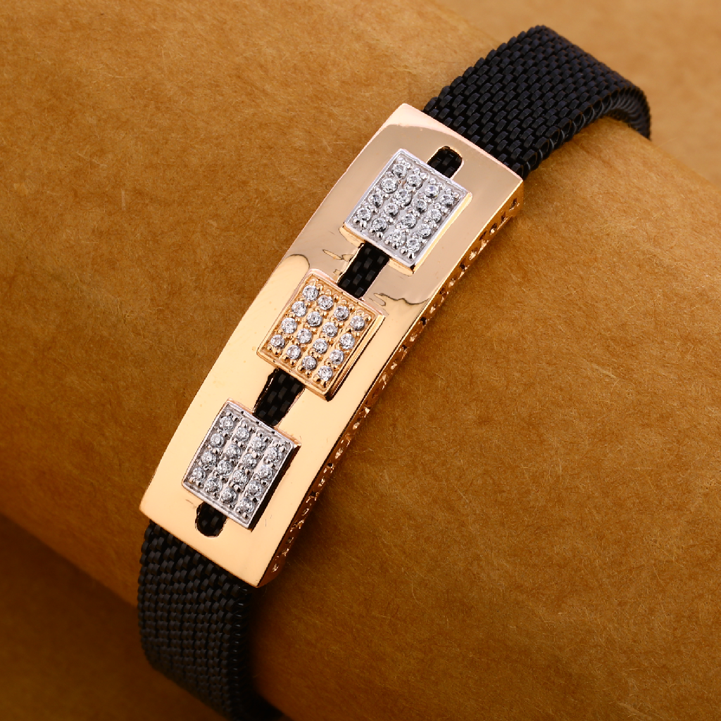 18KT Rose Gold  Gentlemens Gorgeous Leather Bracelet MLB221