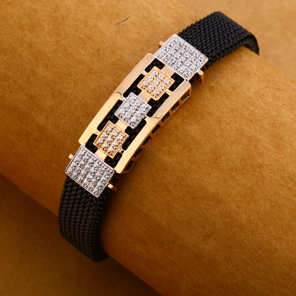 18KT Rose Gold  Gentlemens Fancy Leather Bracelet MLB222
