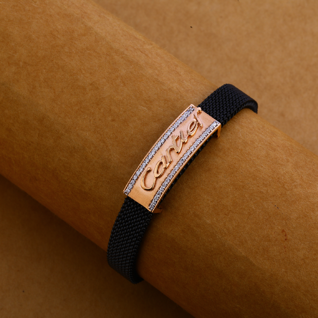 750 Rose Gold Designer Mens Leather Bracelet MLB241