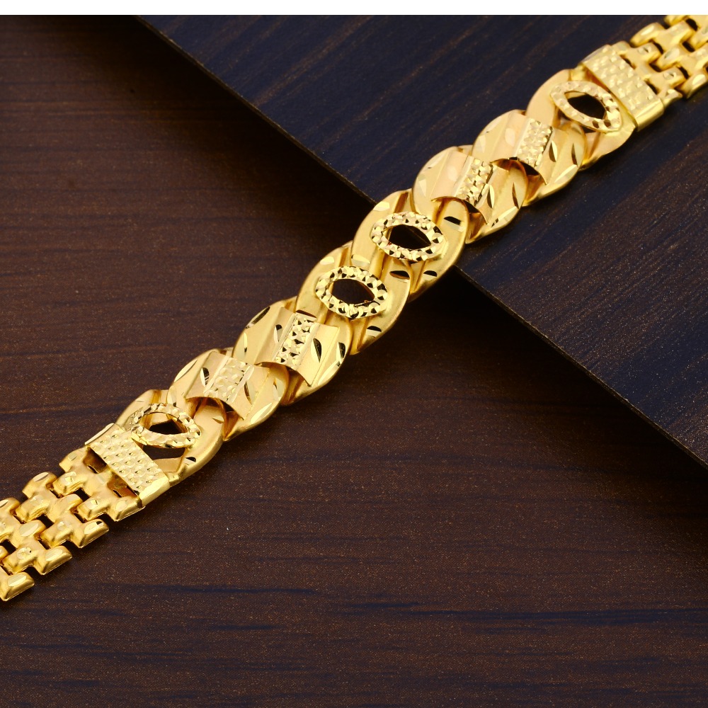916 Gold CZ Mens Stylish Plain Bracelet MPB308 - Image 2