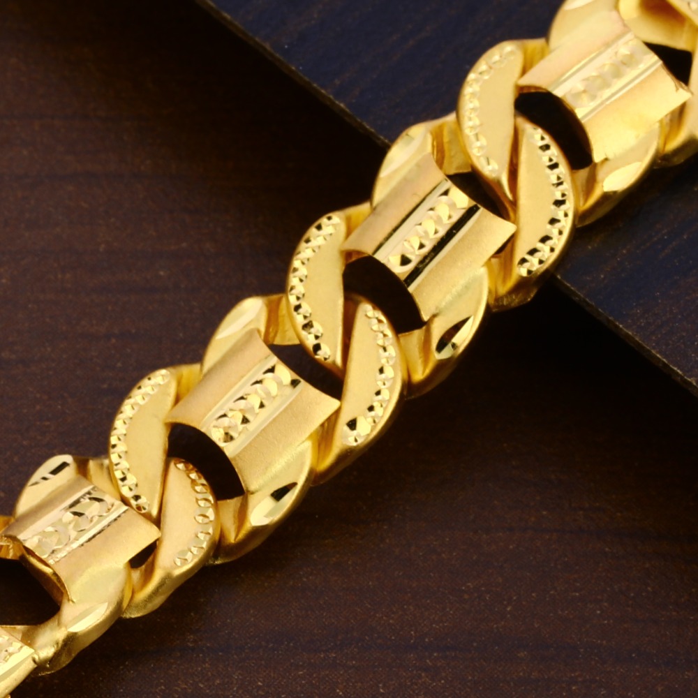 916 Gold CZ Mens Designer Plain Bracelet MPB303 - Image 2