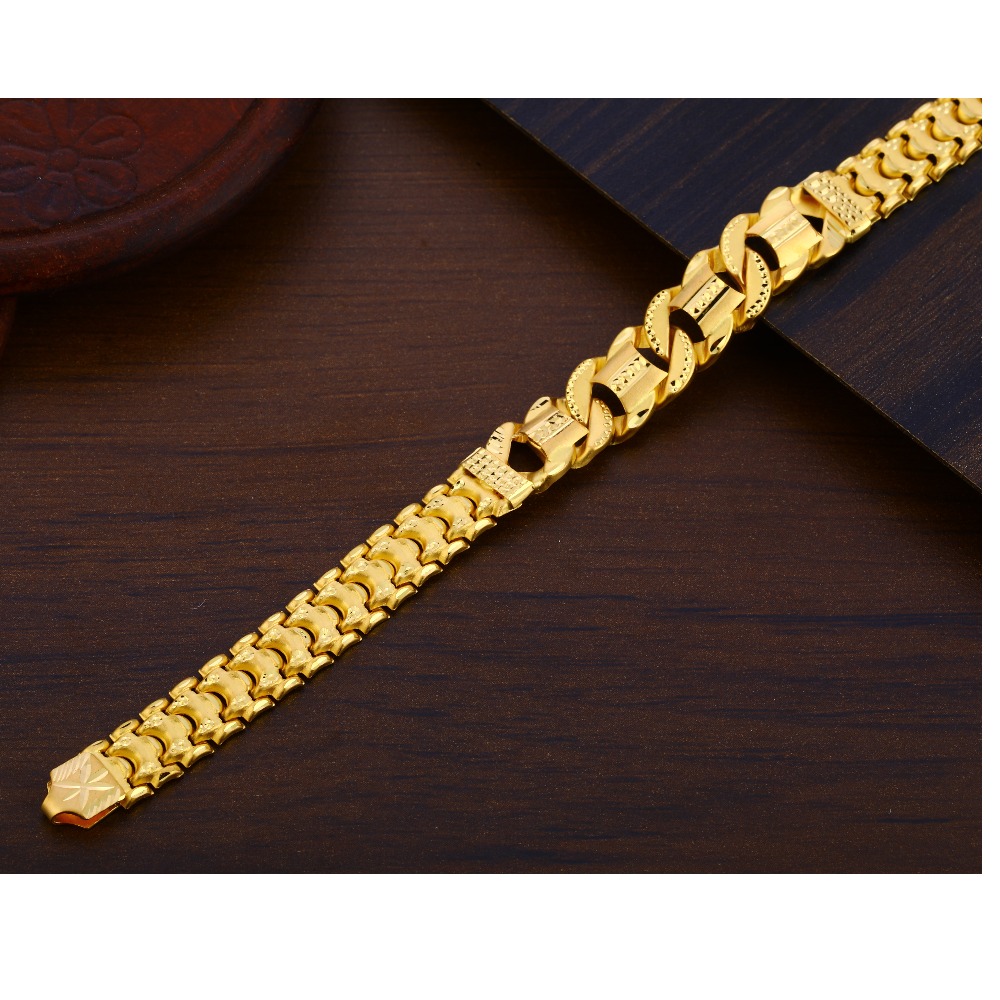 916 Gold CZ Mens Designer Plain Bracelet MPB303