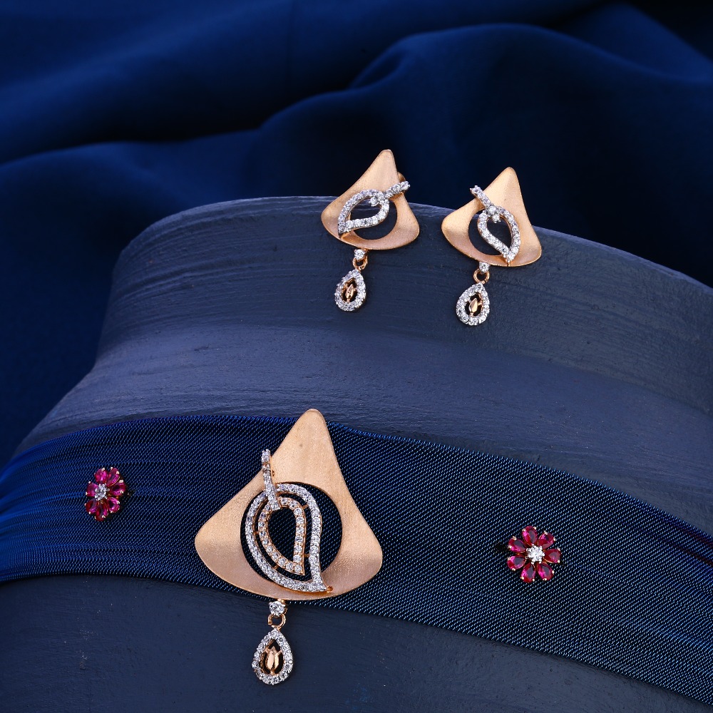 18KT  Rose Gold CZ  exclusive Diamond Necklace Set RN307