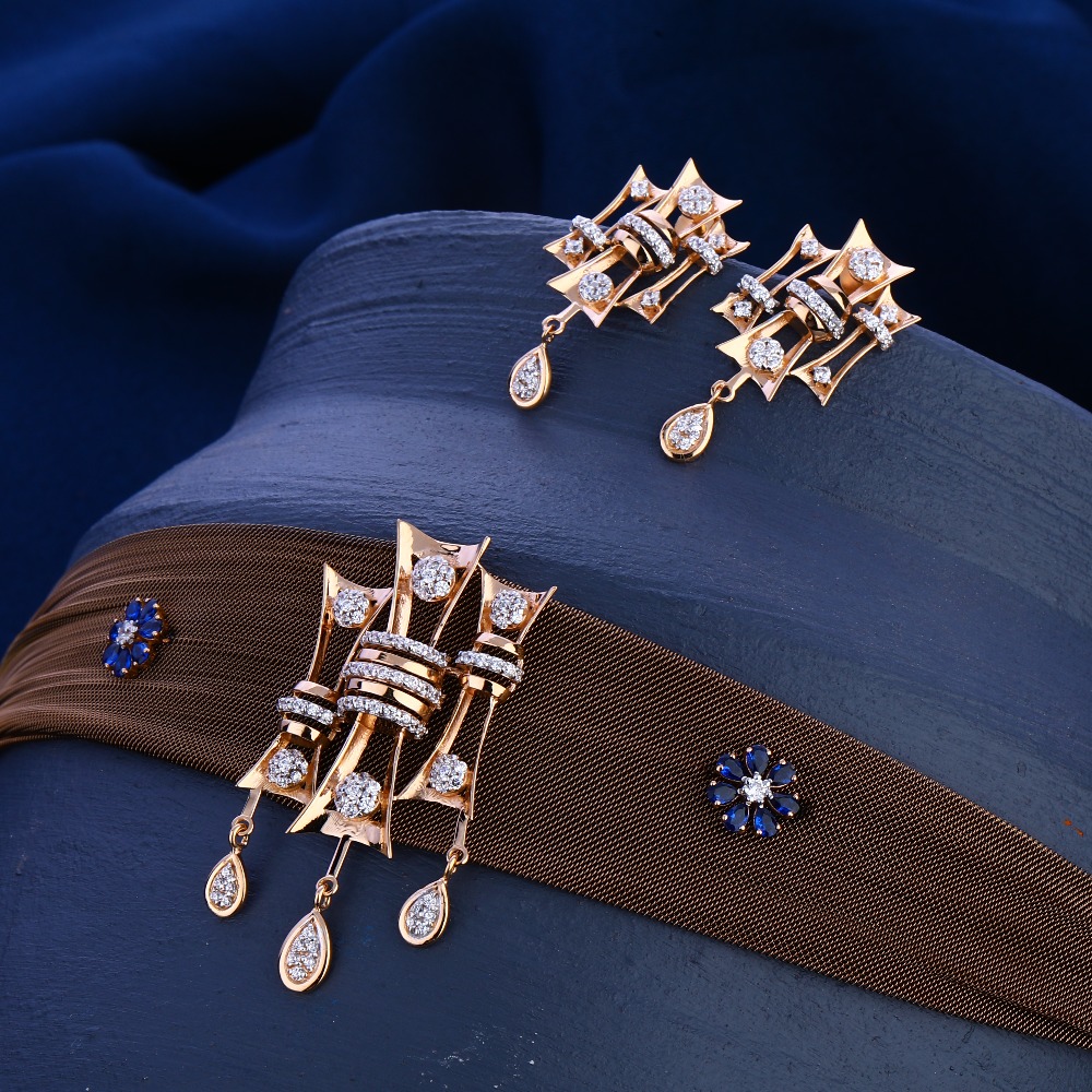 750 Rose Gold CZ  Classic Diamond Necklace Set RN304