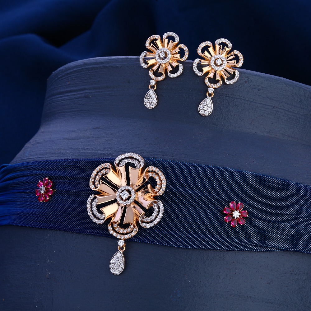 750 Rose Gold CZ Diamond Necklace Set RN303