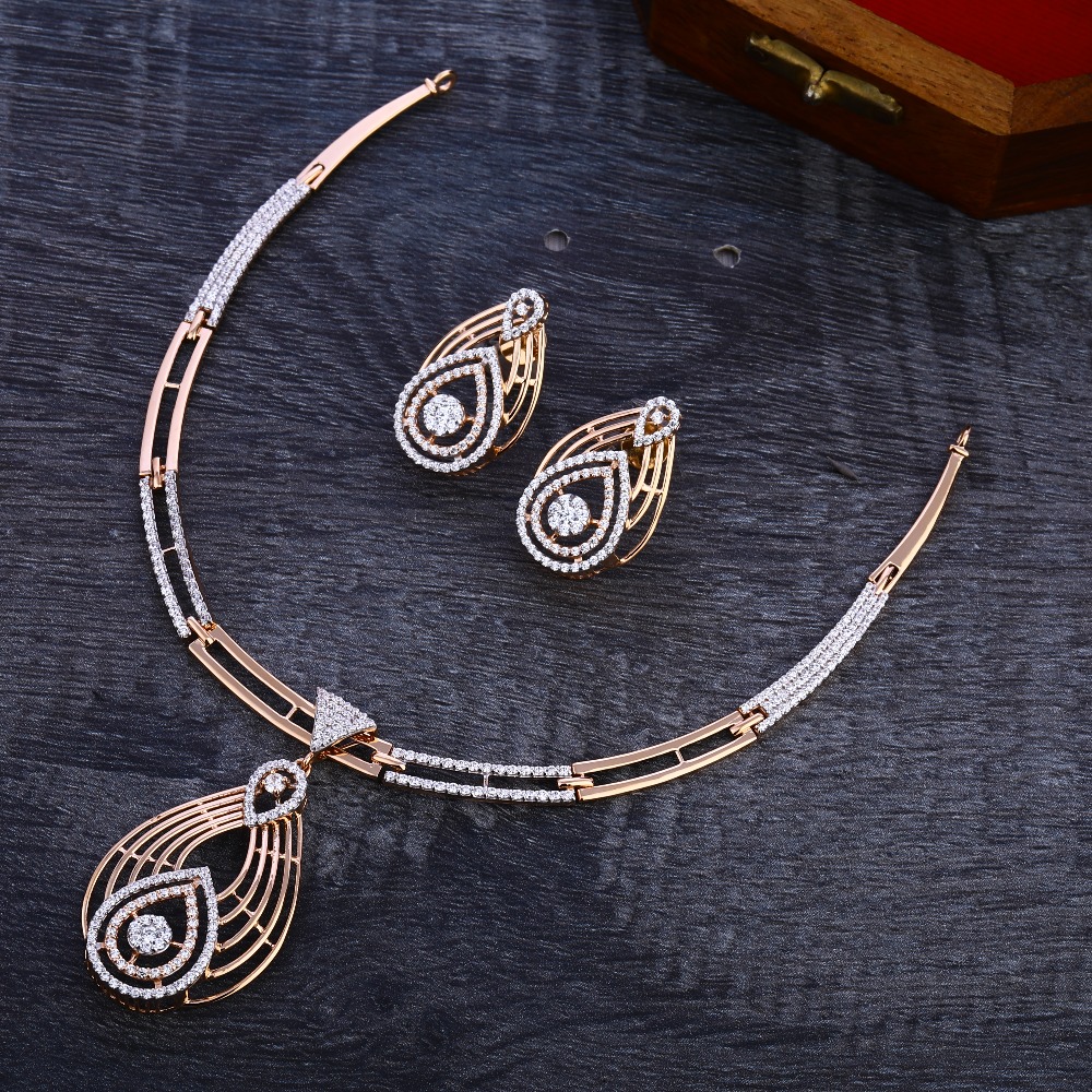 750 Rose Gold Delicate Hallmark Necklace Set RN298