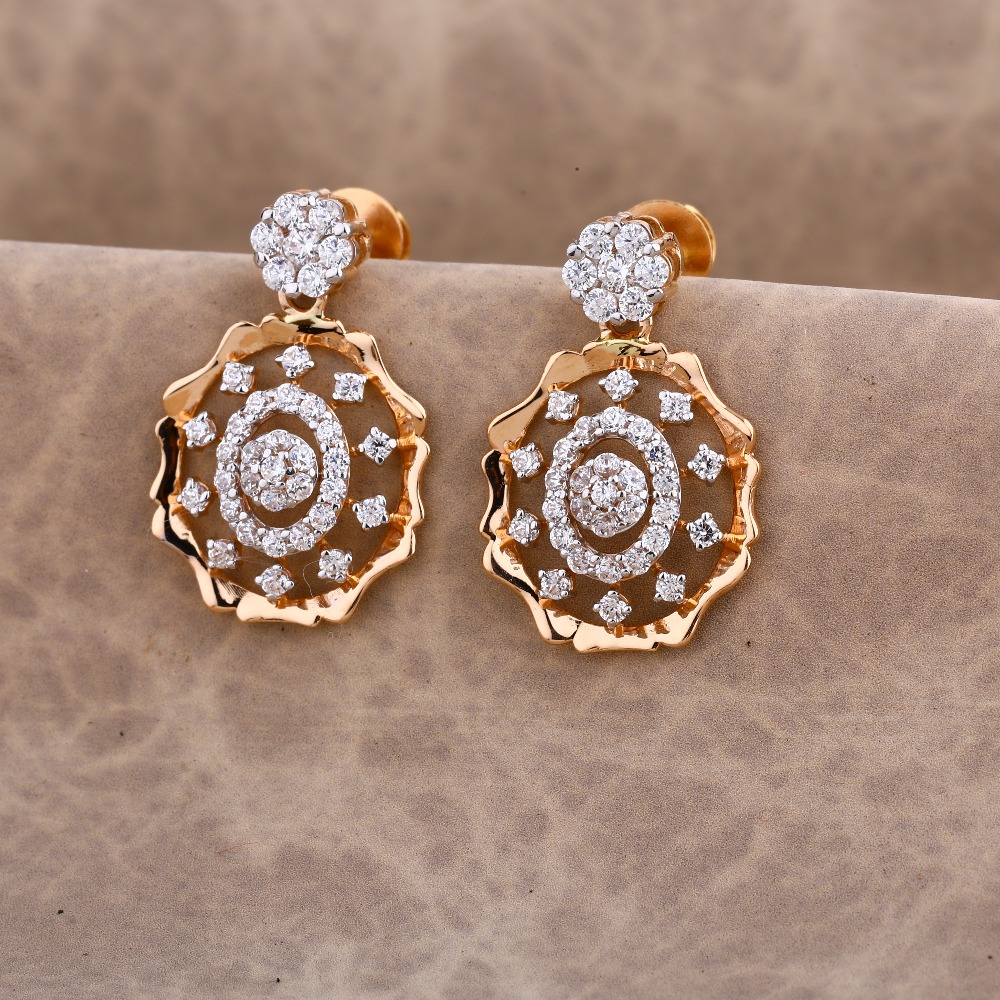 750 CZ Ladies Rose Gold Classic Earring RE186