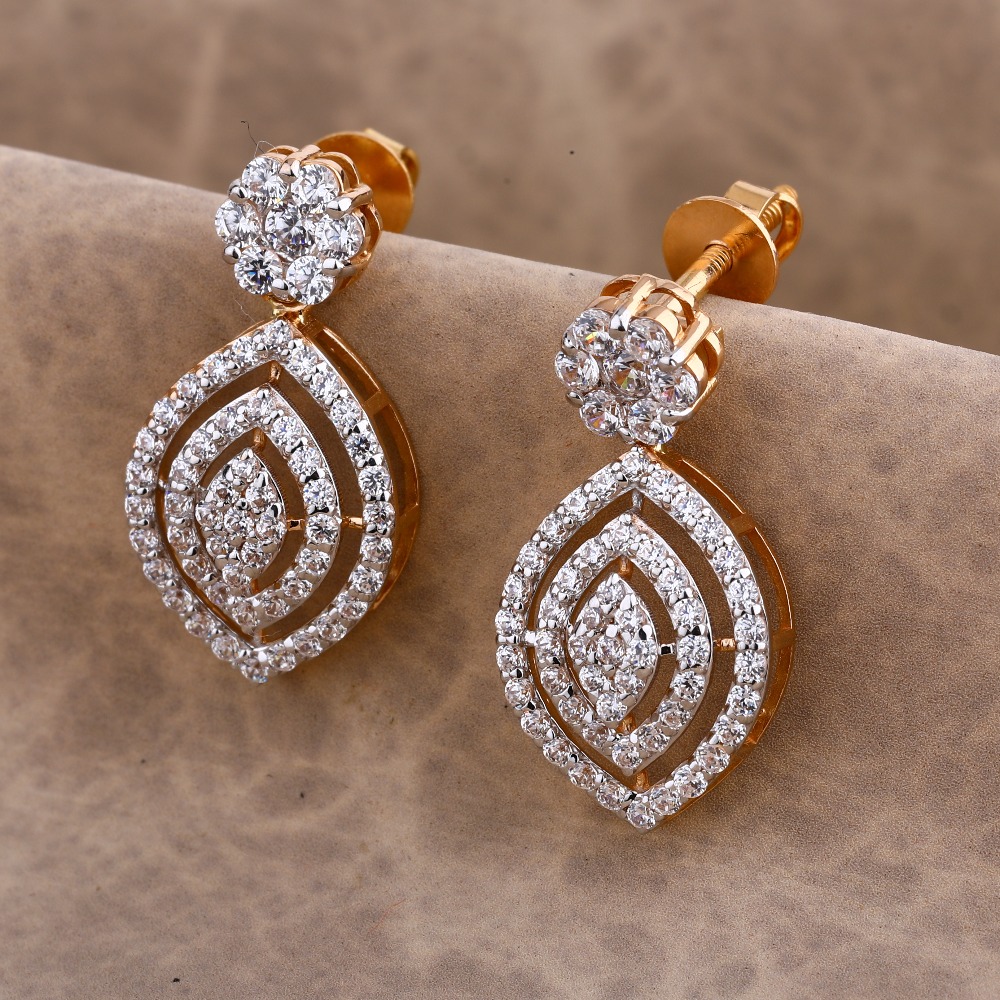 750 Rose Gold Women's CZ Earring RE177