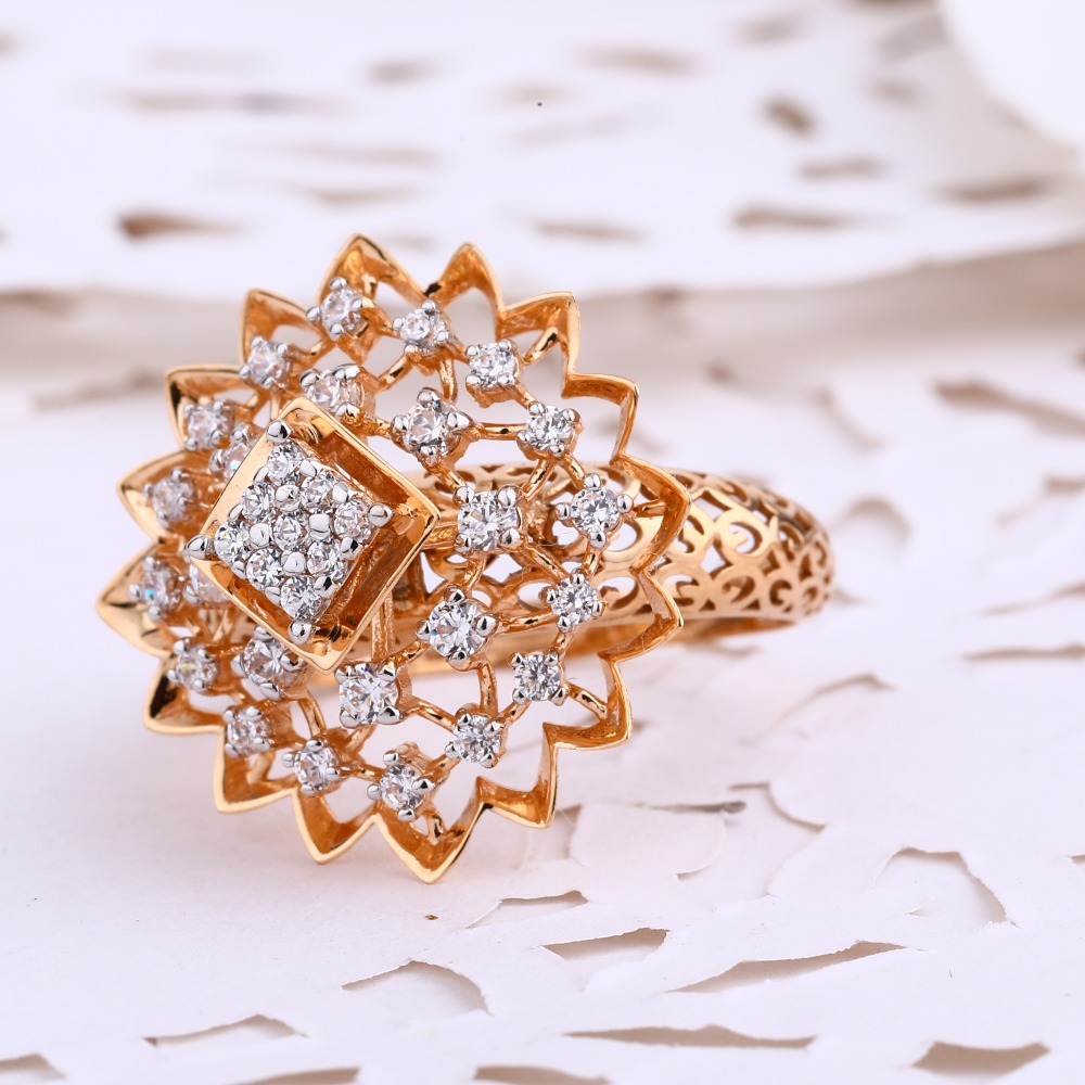 18CT  Rose Gold CZ Designer Ladies Ring RLR700
