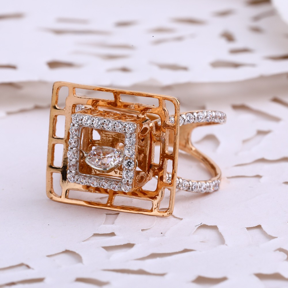 18KT  Rose Gold Fancy Ladies CZ Ring RLR679