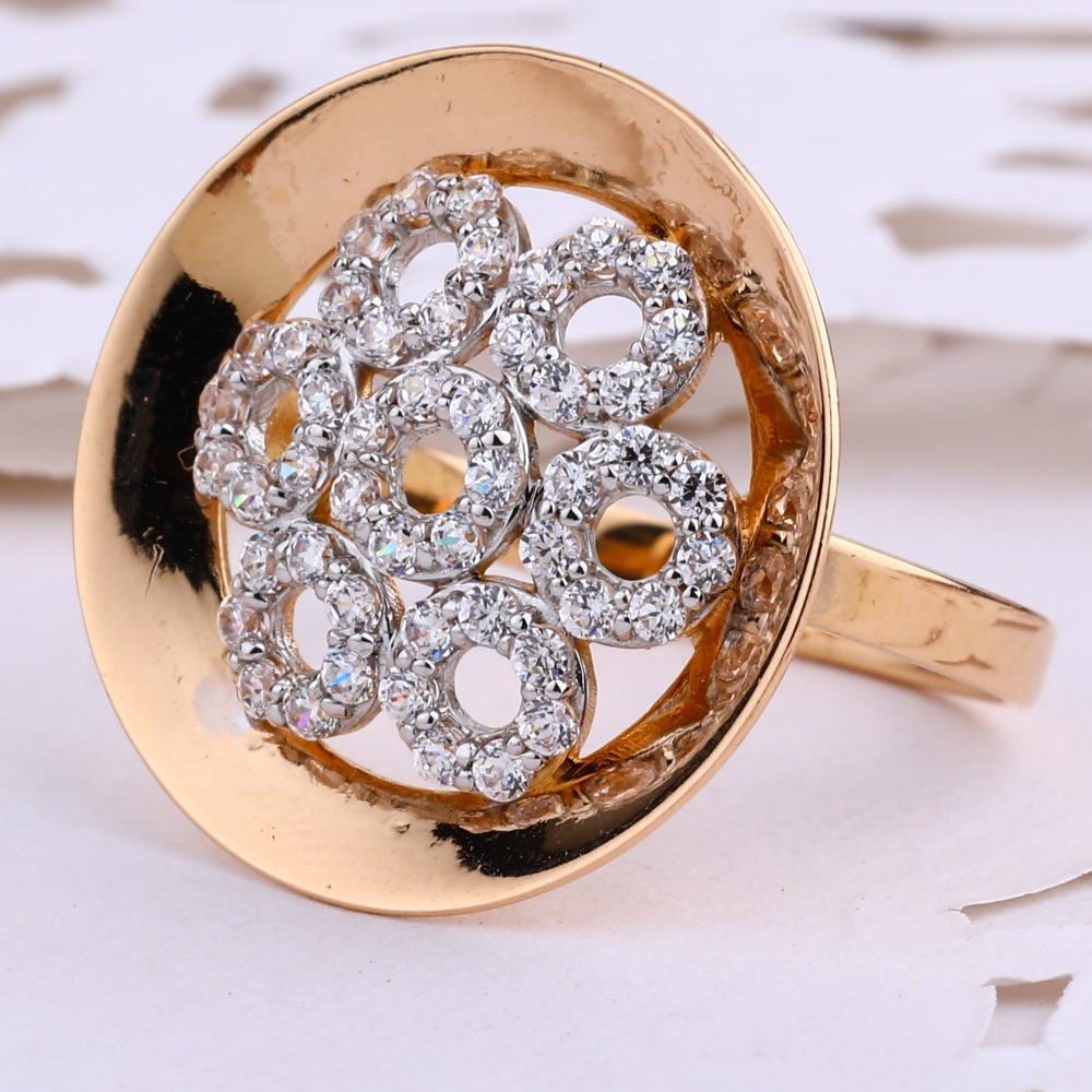 750 Rose Gold Fancy Cz Ladies Ring RLR640
