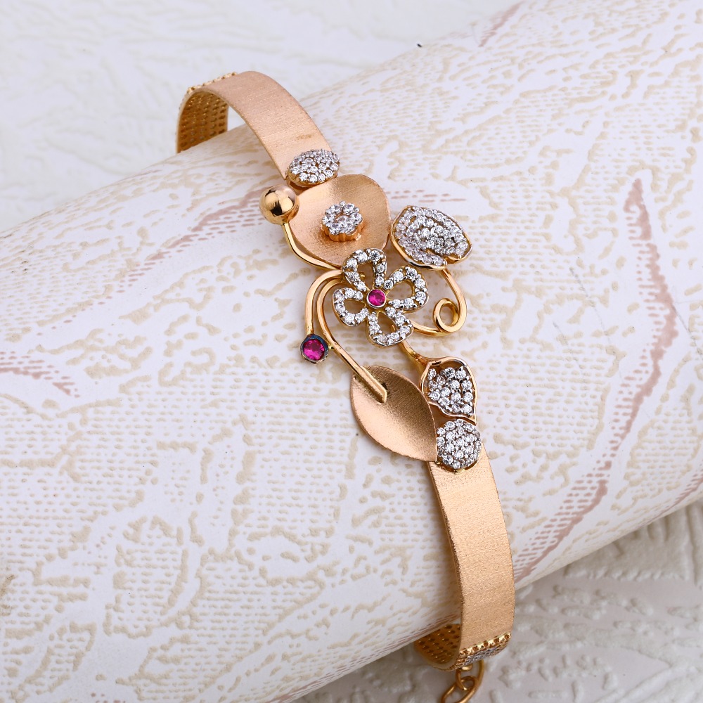 18CT Rose Gold Delicate Ladies CZ Bracelet  Kada RLKB146