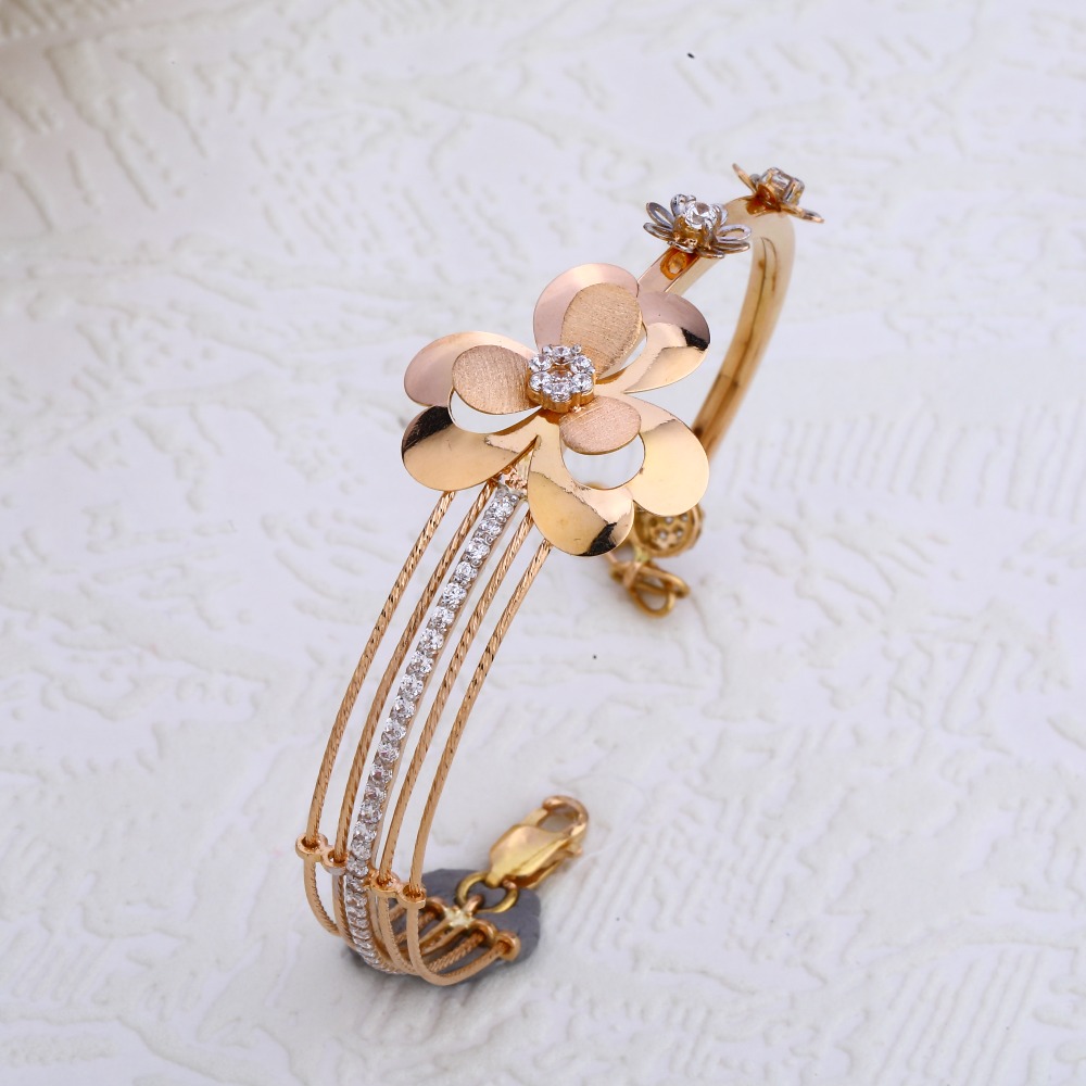 18CT Rose Gold Ladies CZ Bracelet  Kada RLKB143