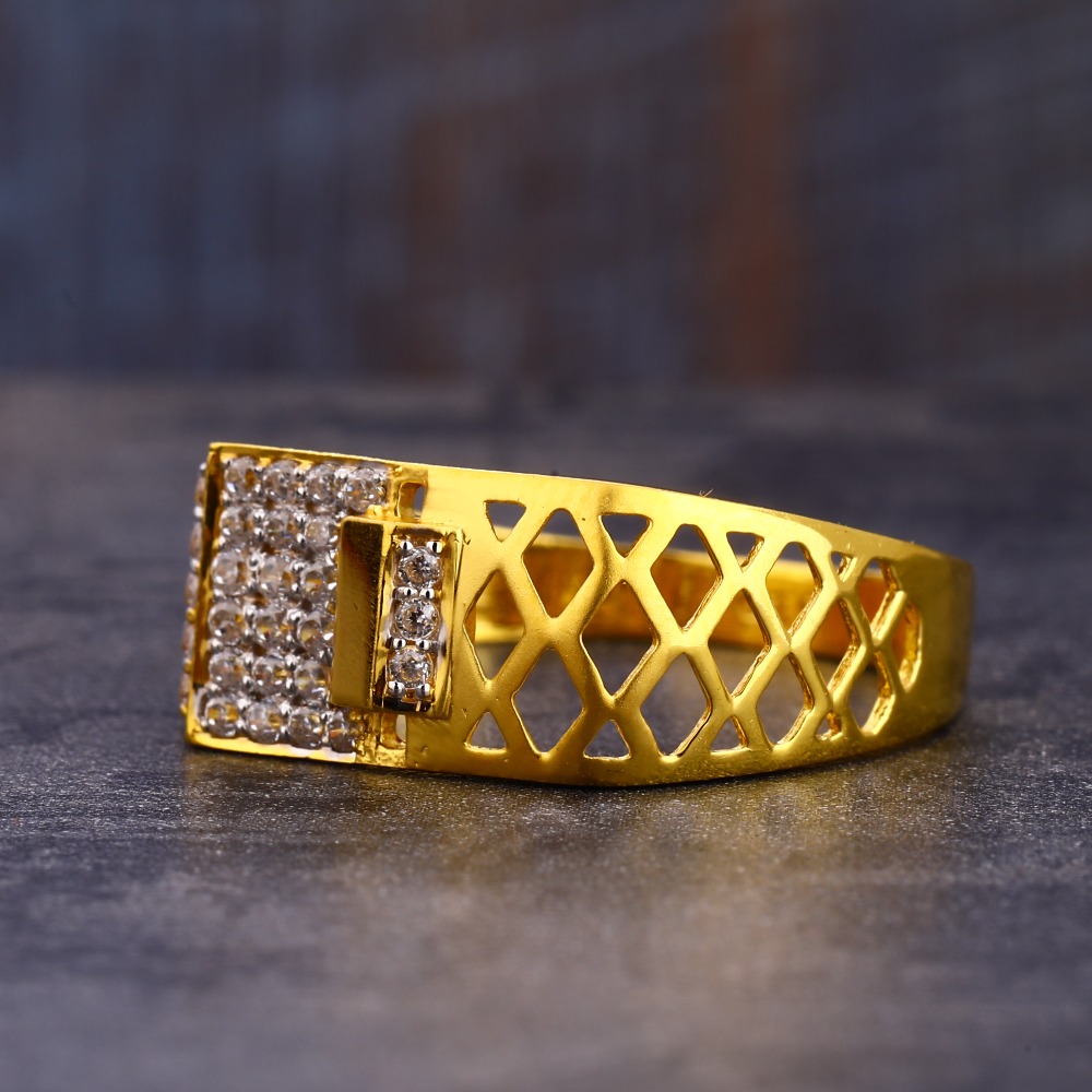 22KT CZ Gold Stylish Men's Ring MR816