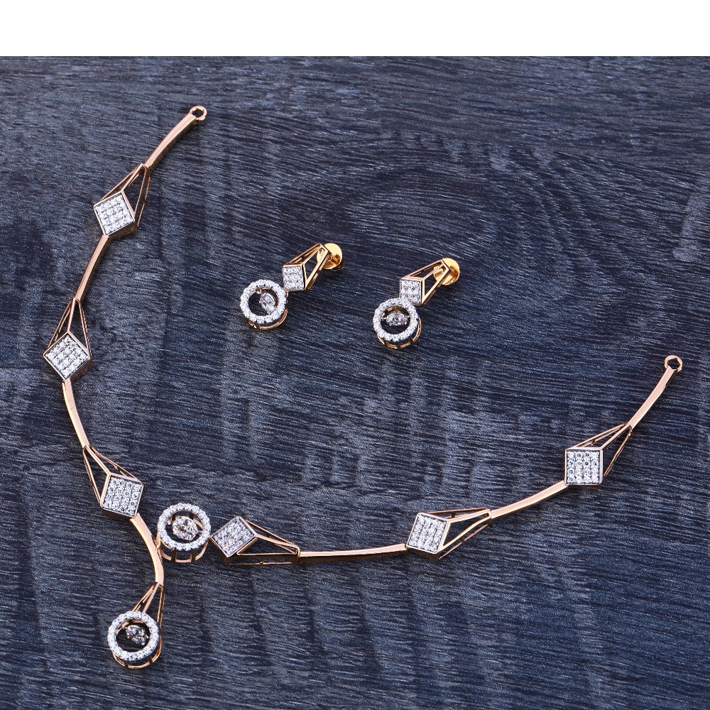 18Ct CZ Stylish Diamond  Rose Gold Necklace Set RN174