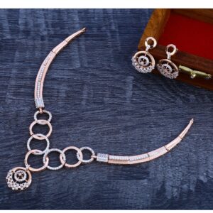 18Ct CZ Gorgeous Diamond  Rose Gold Necklace Set RN161