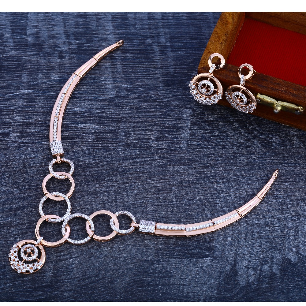 18Ct CZ Gorgeous Diamond  Rose Gold Necklace Set RN161
