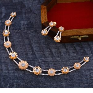 18Ct CZ  Fancy Diamond  Rose Gold Necklace Set RN173