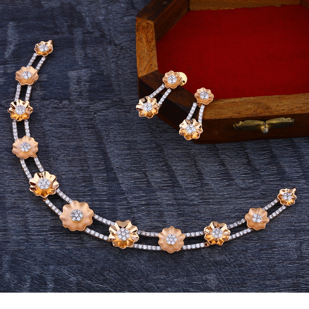 18Ct CZ  Fancy Diamond  Rose Gold Necklace Set RN173