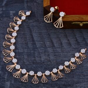 18Ct CZ  Exclusive Diamond  Rose Gold Necklace Set RN172