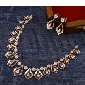 18Ct CZ  Delicate Diamond  Rose Gold Necklace Set RN171