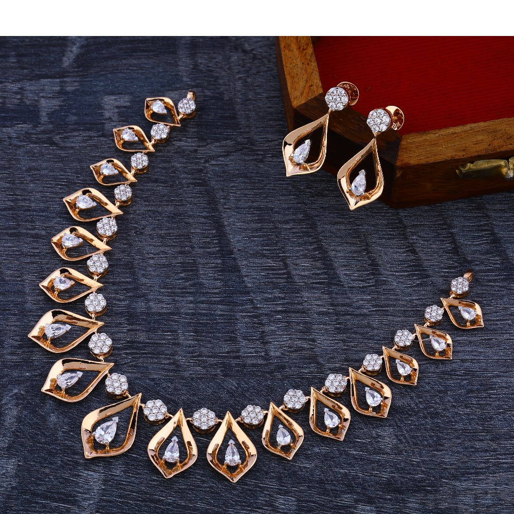 18Ct CZ  Delicate Diamond  Rose Gold Necklace Set RN171