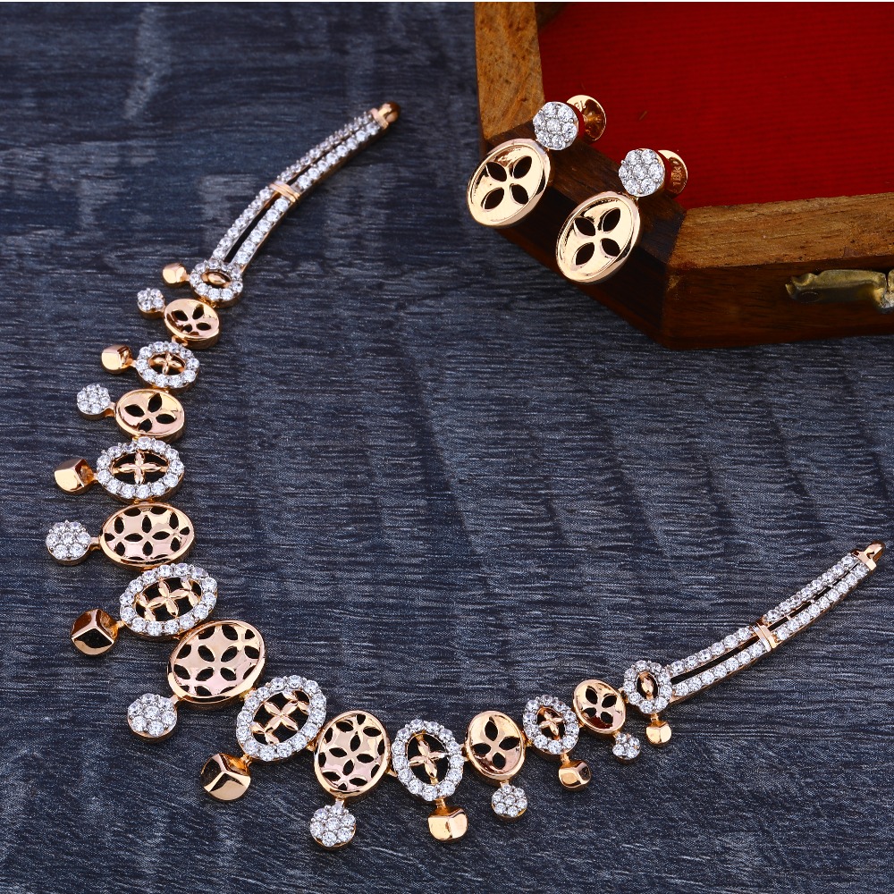 18Ct CZ Classic Diamond  Rose Gold Necklace Set RN169